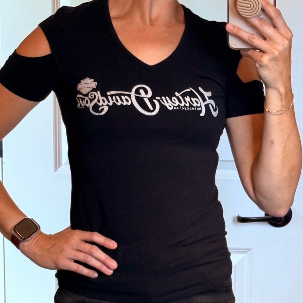 Harley-Davidson Black Cold Shoulder Tee